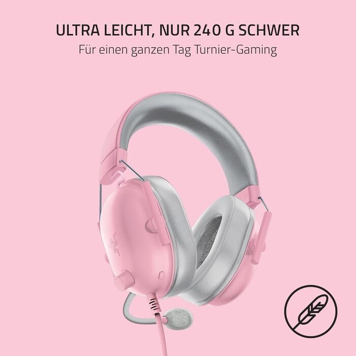 Ігрова гарнітура Razer BlackShark V2 X Quartz Pink — дротова навушники для кіберспорту, 7.1 Surround Sound, мікрофон Hyperclear, 50мм драйвери Triforce, рожева