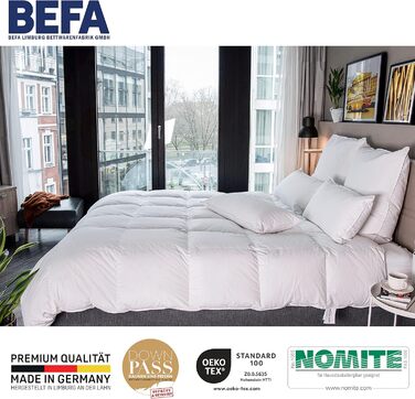 Зимова пухова ковдра BEFA NATUR 155x220 см, 60% пух, 40% перо, гіпоалергенна, сертифікат OEKO-TEX 100, Made in Germany