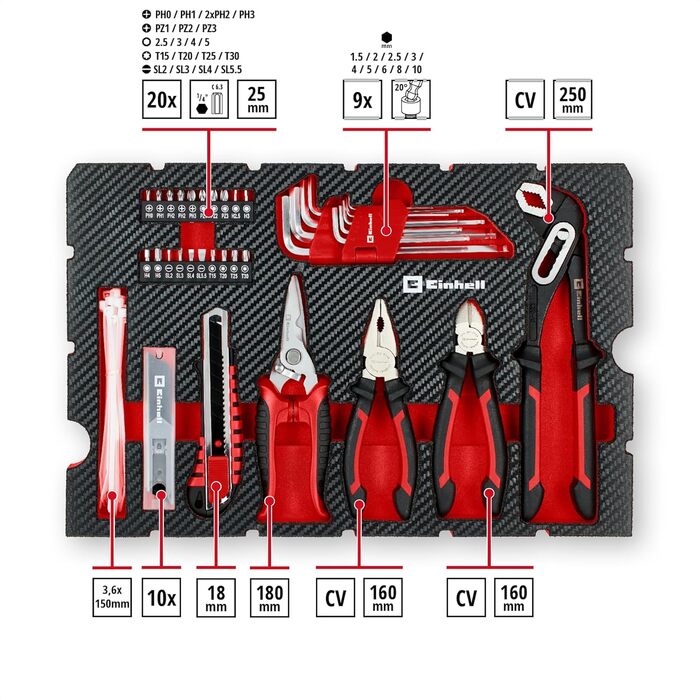 Einhell E-CASE 80: Набір інструментів в кейсі (80 предметів) для дому, майстерні та транспортування