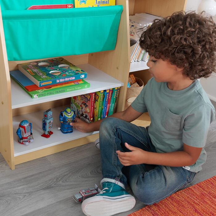 Дитяча книжкова полиця KidKraft Puzzle з дерева, зелена, синя, червона, 3 яруси, для дитячої кімнати, книжкова та іграшкова шафа
