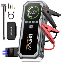 Powerbank Starthilfe BRPOM для автомобіля з компресором 160PSI, 8000A, 26800mAh, для бензинових та дизельних двигунів (12.0L), стартер, LED-ліхтар 600LUM, сріблясто-сірий
