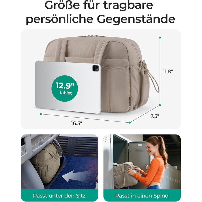 Спортивна сумка-даффл BAGSMART Puffer на 24л для подорожей та тренувань, жіноча сумка-вікенд (колір: верблюжий, розмір S)