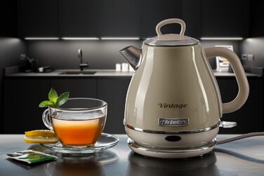 Електрочайник Ariete Vintage 2868, ретро стиль, 1 л, 1600 Вт, бежевий, з автоматичним вимкненням, нержавіюча сталь, бездротовий 360°-поворотний піддон