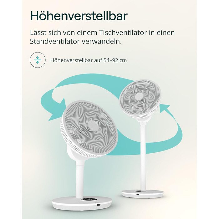 Duux Whisper Flex 2 Smart Вентилятор: тихий (13 дБ), нічний режим, таймер, регульована висота (54-92 см), енергоефективний, з Wi-Fi та пультом (білий, з акумулятором)