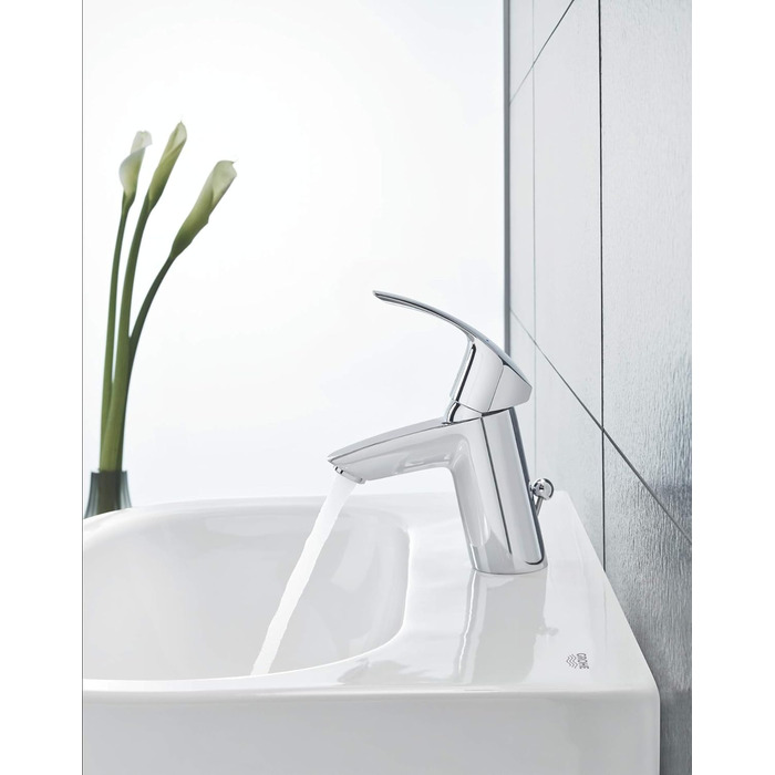 Змішувач для ванної кімнати Grohe Eurosmart, водозберігаючий, хром, з витяжною системою, 15 см, проста установка