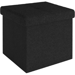 Складаний пуф INTIRILIFE 38x38x38 см, чорний, з кришкою та відсіком для зберігання, тканинний куб для сидіння та підставка для ніг