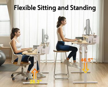 Електричний стіл-трансформер WALKINGDESK з дуба, 140x61 см, регульований письмовий стіл із 2 шухлядами для домашнього офісу, ергономічний стіл-сидячи-стоячи з полицею, тримачем для ручок та гачками