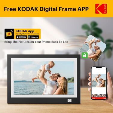 Цифровий фоторамка Kodak 10.1 дюйма з IPS-екраном, відтворення фото/музики/відео, USB/SD, календар, будильник, з пультом дистанційного керування, чорний