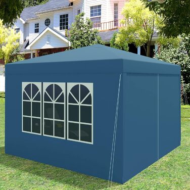 Павільйон WOLTU Pop-Up водонепроникний складаний з боковинами, садовий тент 3x3 м, металевий каркас, для тераси, кемпінгу, фестивалю, з Оксфордської тканини, синій