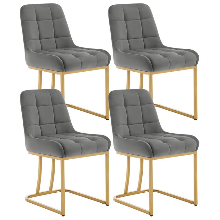 Крісла для обідньої зони WOLTU (4 шт.), м'які крісла з оксамиту з металевим каркасом, для кухні, вітальні, туалетного столика, темно-сірий, EZS32dgr-4