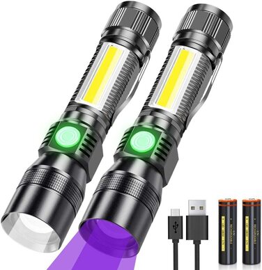 Karrong LED ліхтарик з ультрафіолетовим світлом 395нм, USB-зарядка, магніт, 7 режимів, акумулятор, для кемпінгу та туризму, 2 шт.
