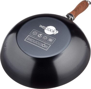 Вок WECOOK! Carbono 28 см для індукції, антипригарне титанове покриття QUANTANIUM, 3-шарове, екологічний, без ПФОА, вуглецева сталь, ручка під дерево, для всіх типів плит (індукція, газ, склокераміка)