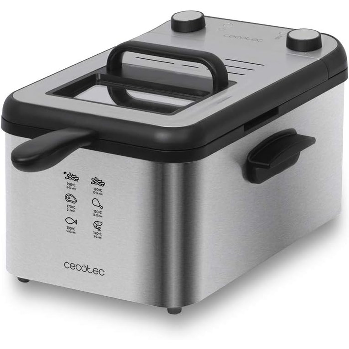 Електрофритюрниця Cecotec CleanFry Infinity 3 л з нержавіючої сталі, з фільтром OilCleaner, регулюванням температури до 190°C, чашею для посудомийної машини