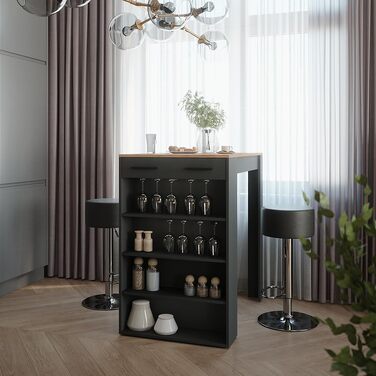 Барний комплект Vicco Bartisch Repose Goldkraft Дуб/Антрацит 67x100 см з 2 барними стільцями - високий стіл з регульованими полицями