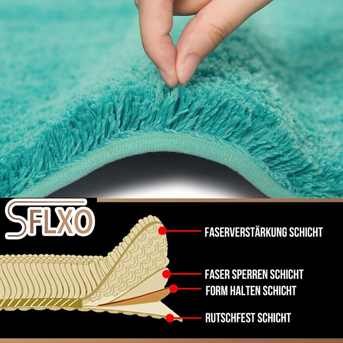 Килимок для ванної SFLXO 80x50 см, мікрофібра, антиковзний, машинне прання, бірюзовий, прямокутний, водопоглинаючий, м'який