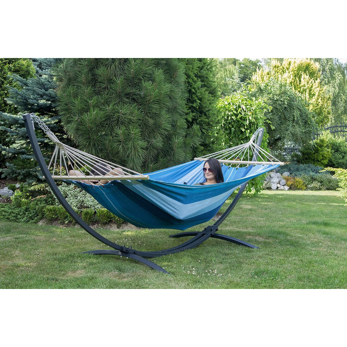Гамак Potenza Outdoor з підставкою для 2 осіб XXL (220x160 см), витримує до 200 кг, стійкий до погодних умов (синій, чорна рама)