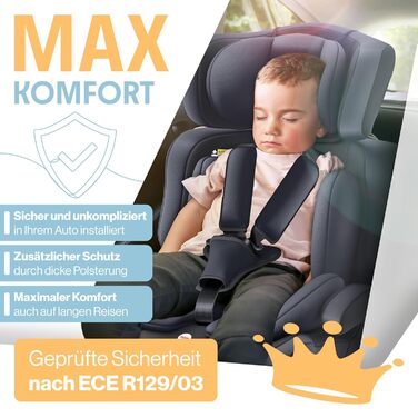 Автокрісло KIDIZ® 1+2+3 для дітей 9-36 кг з 5-точковим ременем безпеки, регульованою підголівником (антрацит)