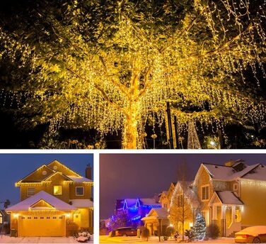 Гірлянда Gresonic 200 LED, 5м+10м, айсберг, тепле біле світло, для зовнішнього та внутрішнього використання, електрична, енергоефективна (A+), декор для дому та вулиці
