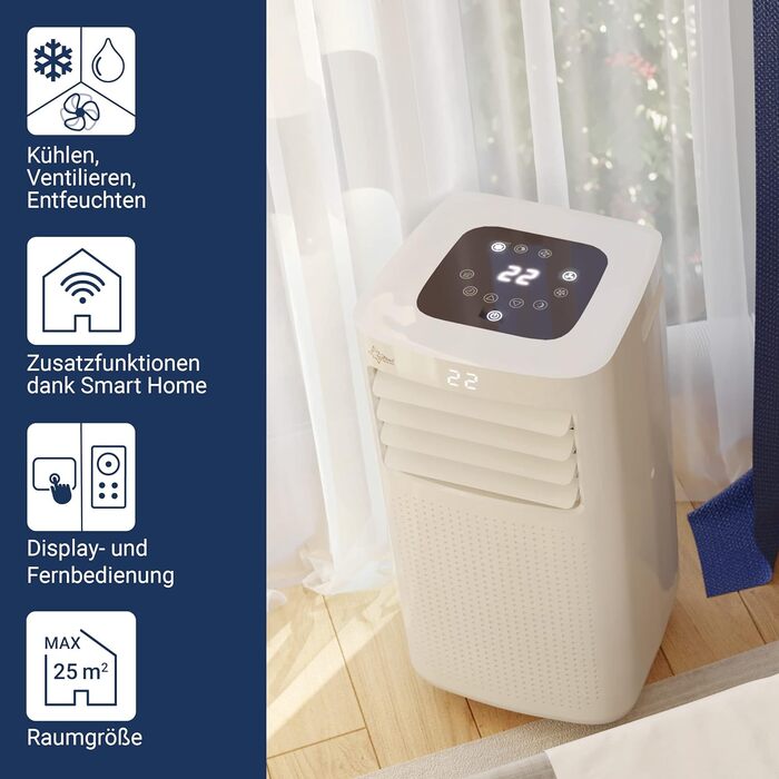 Мобільний кондиціонер Suntec CoolFixx 2.0 Eco R290 з Wi-Fi, 7000 BTU, тихий, керування через додаток, осушувач повітря для кімнат до 25 м²