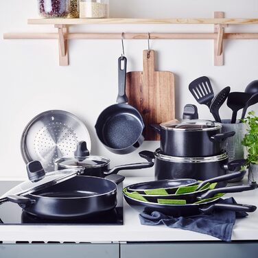 GreenPan Memphis 20-елементний набір кухонного посуду, керамічне антипригарне покриття без PFAS, для індукції, посудомийки та духовки, чорний