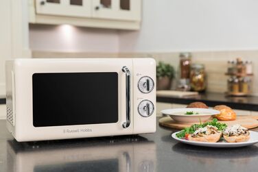 Мікрохвильова піч Russell Hobbs RHRETMM705C, 17 л, 700 Вт, ретро стиль, кремова, 5 режимів потужності, таймер, функція розморожування, легке очищення