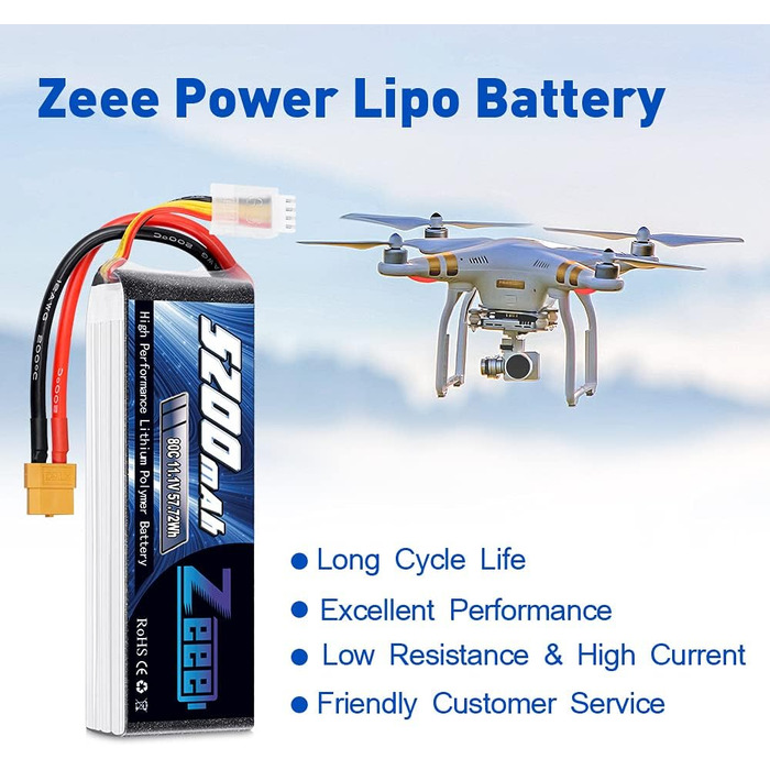 Акумулятор Zeee 3S LiPo 5200mAh 11.1V 80C з роз'ємом XT60 для RC моделей (набір 2 шт.)