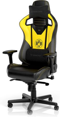 Ігрове крісло noblechairs Epic Borussia Dortmund, ергономічне, офісне, з підголівником і поперековою підтримкою, PU-шкіра, чорне/жовте, для користувачів до 120 кг і зросту до 185 см