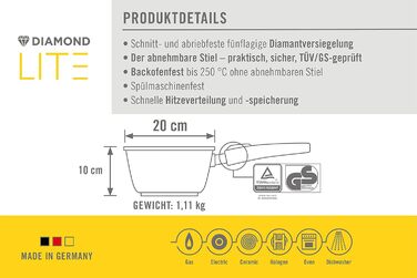 Каструля Woll Diamond Lite 2.5 л, Ø20 см, антипригарна, алюмінієва, знімна ручка, для газу, електро та склокераміки