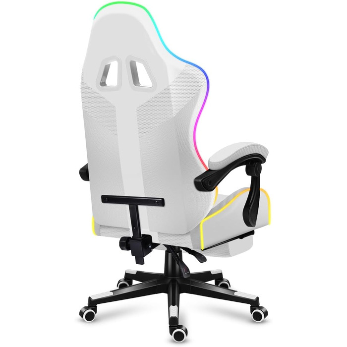Ігрове крісло Huzaro Force 4.7, офісне, до 140 кг, RGB, біле, з підлокітниками, підставкою для ніг, подушкою для шиї та попереку, дихаюча сітка