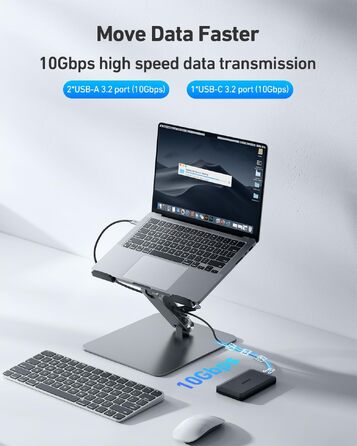 Підставка для ноутбука BENFEI з док-станцією 7-в-1 USB-C: HDMI 4K@60Hz, SD/MicroSD, Power Delivery 100W, USB 3.2 10Gbps для MacBook Pro/Air, iPad Pro, XPS, ThinkPad