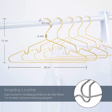 ROW&LINE® Дитячі вішалки для одягу 30 см, 20 шт, металеві, золоті, міцні, компактні, для дитячого гардеробу