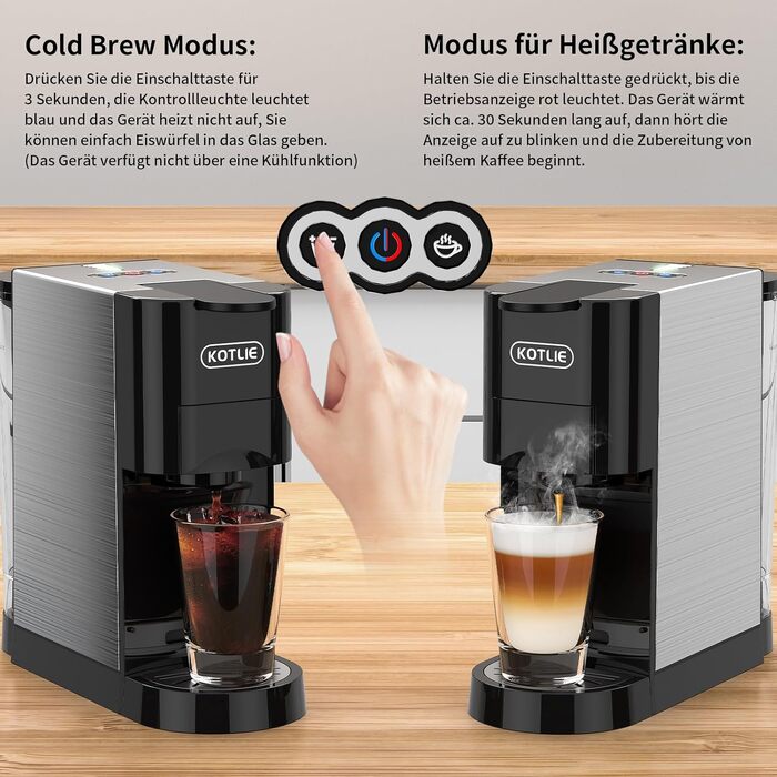Кавомашина KOTLIE Espresso 4-в-1 для NES/Dolce Gusto/меленої кави/ESE (44мм), 19 Бар, Чорна
