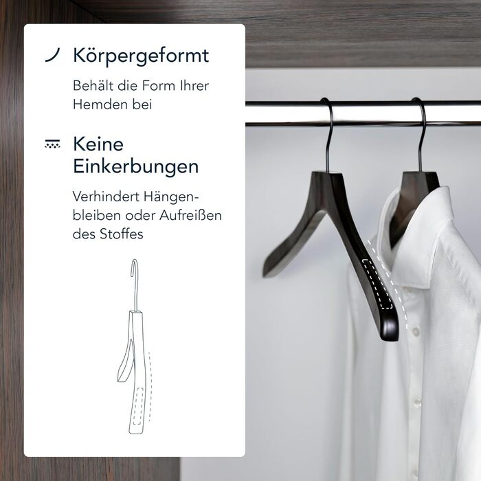 Дерев'яні вішалки SUITS VIENNA для одягу, 8 шт, масивна деревина, анатомічна форма, екологічні, для сорочок, костюмів і піджаків