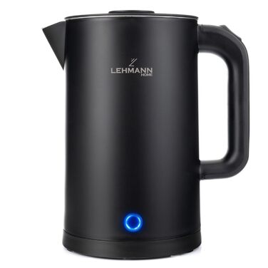 Електричний чайник Lehmann Edelstahl 1.7L, 2200W, чорний: швидкий нагрів, подвійні стінки, захист від перегріву, BPA-free, для дитячого харчування, чаю та кави