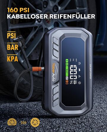 Бустерний пускач YaberAuto з компресором 160 PSI, 8000A Powerbank для авто (бензин та дизель до 12.0L), PD 65W, ліхтарик 600 лмен та LCD-дисплей