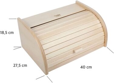 Дерев'яний хлібниця з роликовою кришкою Creative Home, 38x28,5x17,5 см, натуральна, для хліба, булочок та випічки, стильна хлібна скриня для кухні