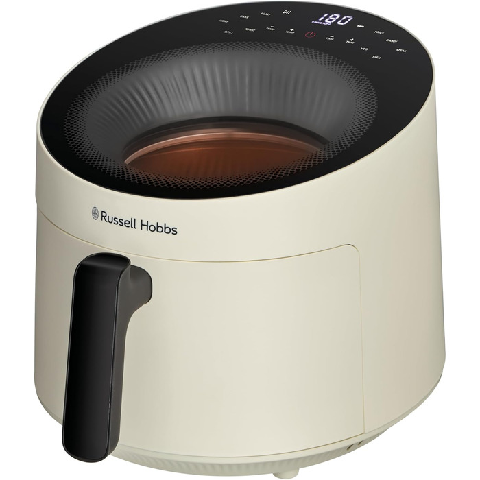 Аерофритюрниця Russell Hobbs SatisFry Panoramic 5 л, 10 програм, з оглядовим вікном, без олії, для фритюру, грилю, запікання та випікання, до 200°C, підходить для посудомийної машини, кремова, модель 27421-56