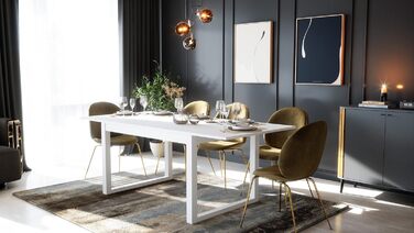 Стіл обідній Newfurn розсувний 160-200x90 см, білий, сучасний скандинавський стиль, для кухні та вітальні, з стільницею