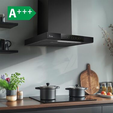 Витяжка кухонна KKT KOLBE FLAT6006ED, настінна, 60 см, нержавіюча сталь та чорне скло, режим рециркуляції та відведення, WLAN, сенсорне керування SensorTouch