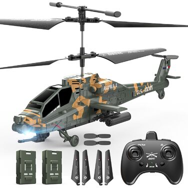 Радіокерований вертоліт DEERC Apache 2.4GHz, 2 акумулятори, 26 хв польоту, LED, стабілізація висоти, легкий старт, для приміщень, камуфляжний колір - ідеальний подарунок для хлопчиків