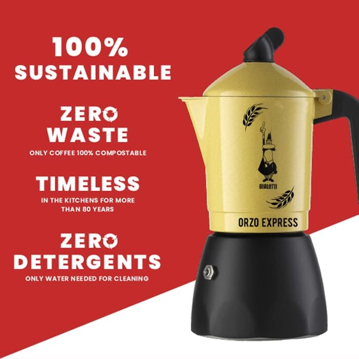 Кавоварка Bialetti Moka Orzo Express для ячмінної кави, алюмінієва, жовта, на 2 чашки