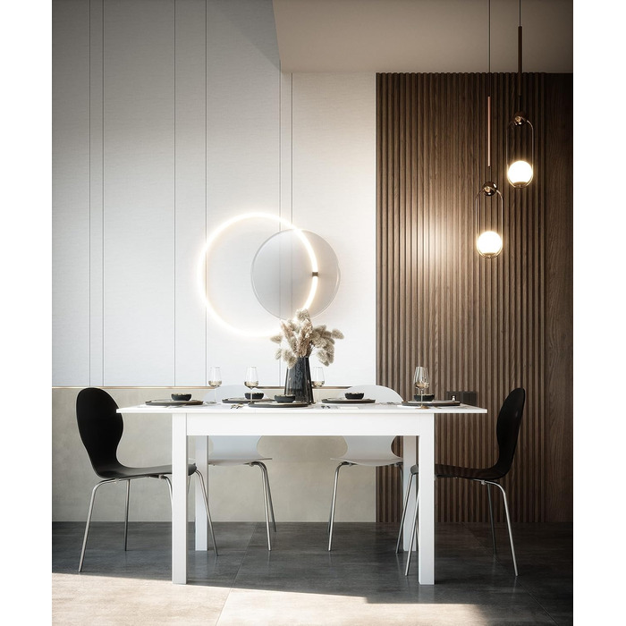 Обідній стіл Newfurn розсувний білий 120-160x70 см для кухні та їдальні, з додатковою стільницею 40 см