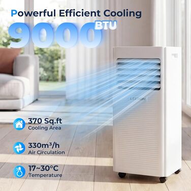 Мобільний кондиціонер LEENON 9000 BTU 4-в-1: охолодження, осушення, вентиляція, нічний режим. 2.6 кВт, білий. Для приміщень до 35 м²