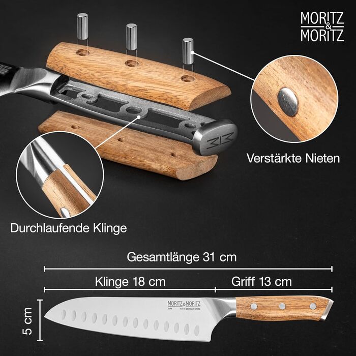 Ніж кухарський Moritz & Moritz 20 см з дамаської сталі 67 шарів - професійний ніж для кухні з ергономічною ручкою з акації