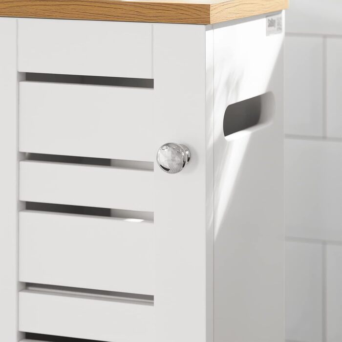 SoBuy BZR85-W підлогова шафа для ванної, тримач для туалетного паперу, білий/натуральний, 20x75x18 см – органайзер для зберігання, туалетна шафа, меблі для ванної кімнати