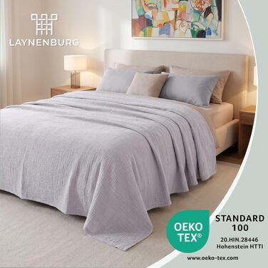 Преміум муслінова ковдра LAYNENBURG 150x200 см, 100% бавовна, м'який плед на диван та ліжко, світло-сірий