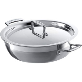 Сковорода Le Creuset Pro з кришкою, 26 см, нержавіюча сталь, для всіх типів плит, включаючи індукцію та духовку, срібна