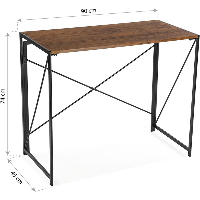 Стіл для комп'ютера Versa Jack, робочий стіл, компактний, складаний, 74x45x90 см, дерево та метал, коричневий/темно-коричневий