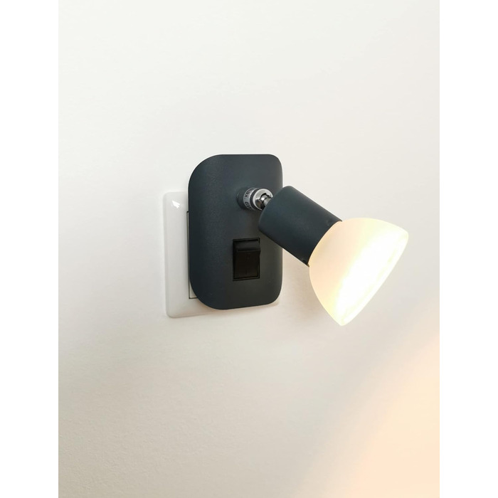 Комплект із 2-х LED нічників Trango 11-245, антрацит матовий, з вимикачем, скляний плафон, лампи GU10 3000K тепле світло, настінна лампа для кухні, читання, розетки