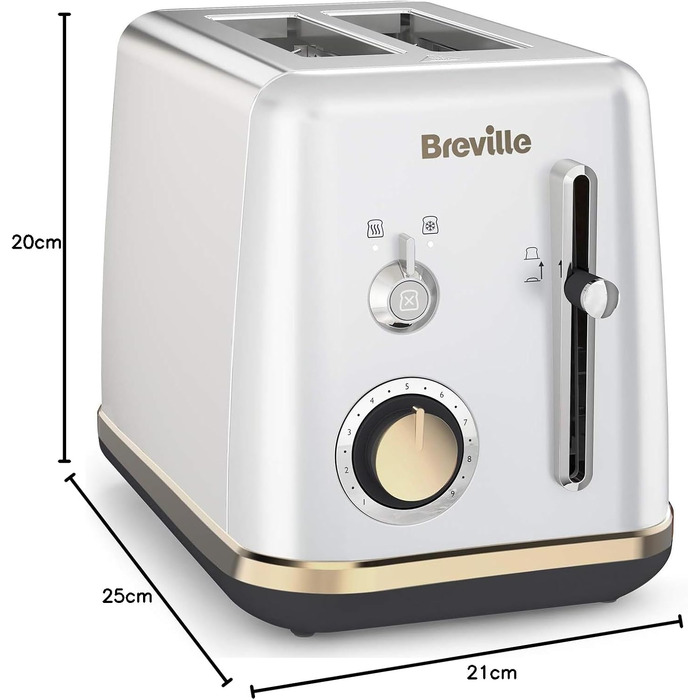 Тостер Breville Mostra для 2 скибок з підставкою для булочок, сріблястий з золотими акцентами